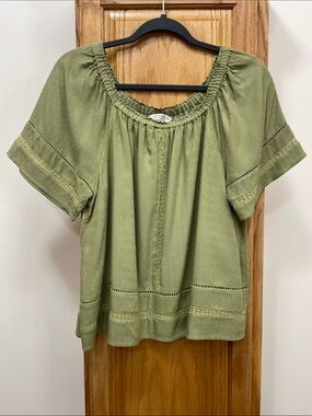 Liverpool Olive Green Eyelet Peasant Top Size Small
